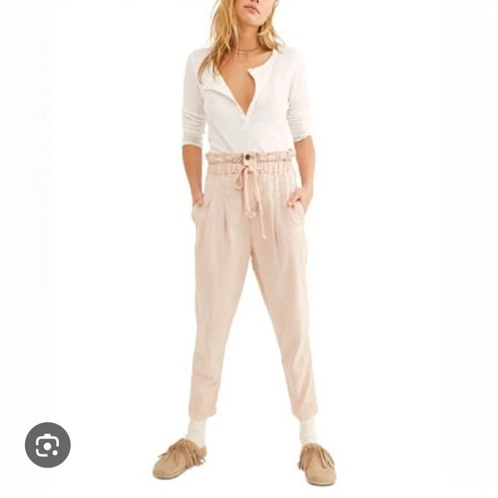 Free People Margate Pleated Trouser‎ Pants Pink paper bag cotton Straight Small